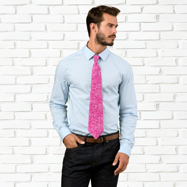 Cravate Parties scintillant rose étincelante de luxe (Faux Hot Pink Glitter Neck Tie)
