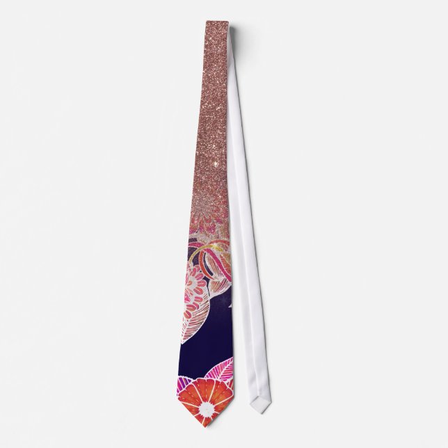 Cravate Parties scintillantes roses florales bleues (Devant)