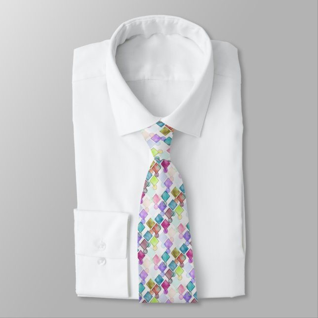 Cravate Pastel Abstrait rétro Carré Motif Pois (Attaché)