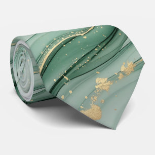 Cravate Pastel Aquarelle Vert Sauge Or