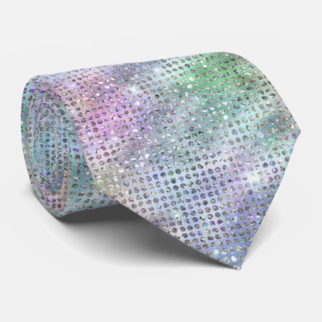 Cravate Pastel Arc-en-ciel et étincelles d'argent (Roulé)