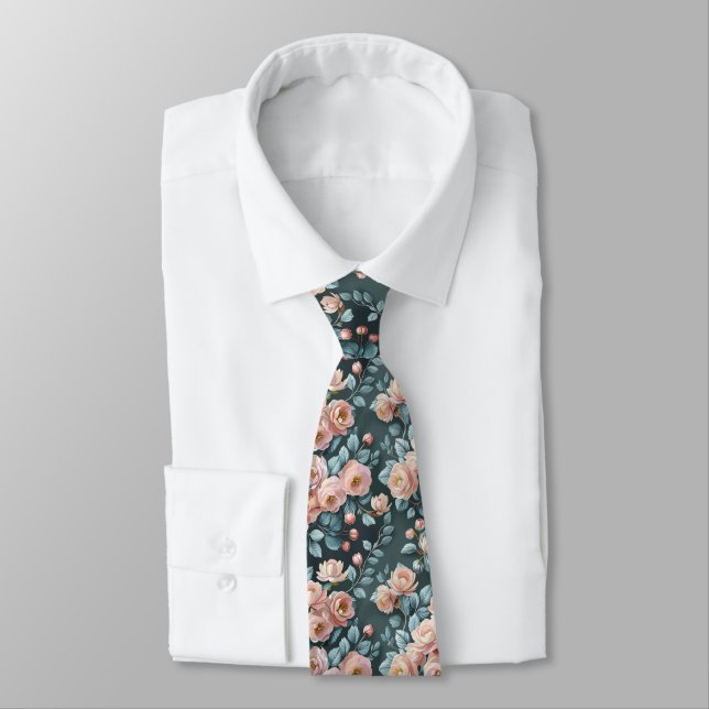 Cravate Pastel Camellias & Dusty Miller Seamless Botanical (Attaché)