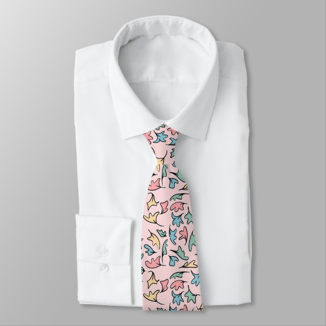 Cravate Pastel Feuille rose (Attaché)