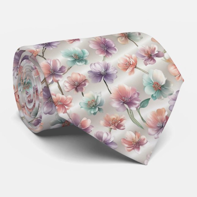 Cravate Pastel Gradient Floral Pattern (Roulé)