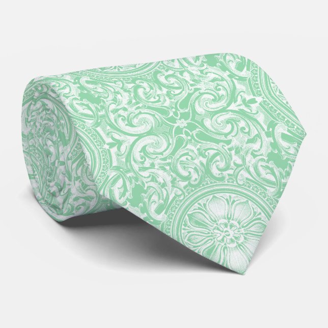 Cravate Pastel Mint Green Floral Fils Oranmet (Roulé)