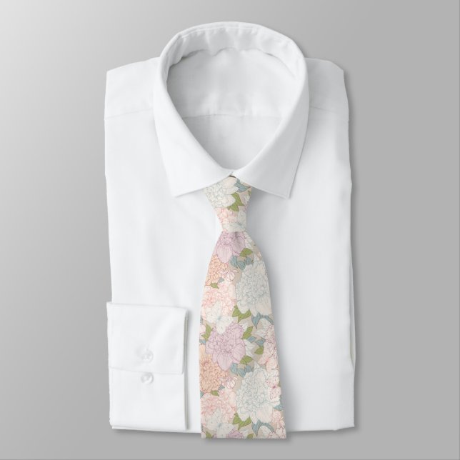 Cravate Pastel Peony & Butterfly Flower Motif (Attaché)