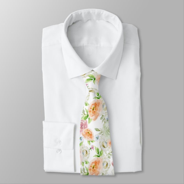 Cravate Pastel Romantic Motif Rose (Attaché)