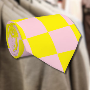 Cravate Pastel Rose Jaune À damiers damier Vintage