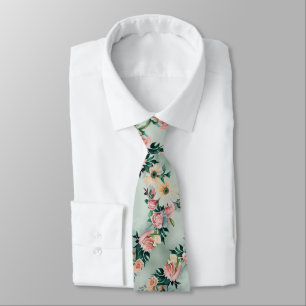 Cravate Pastel Sage Vert Jaune Fleurs de marguerite rose R