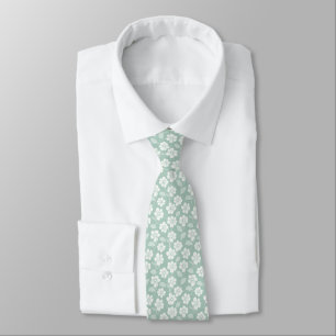 Cravate Pastel Vert Menthe Blanc Florales Mariage Hommes 