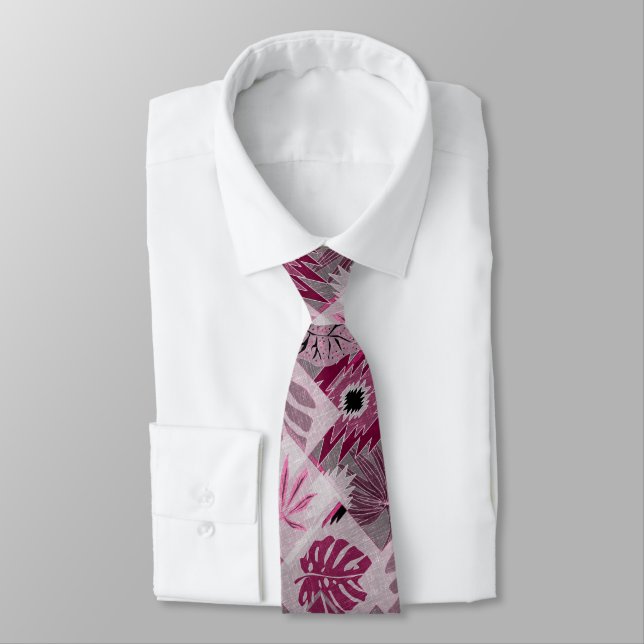 Cravate patchwork botanique tropical monochrome (Attaché)