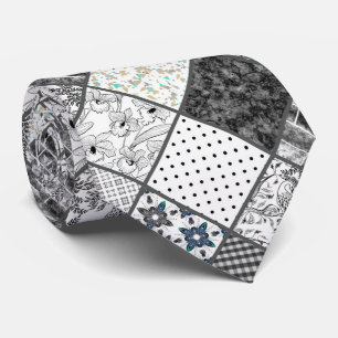 Cravate Patchwork monochrom noir gris blanc patc