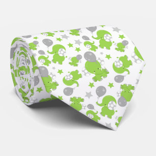 Cravate Pattern of Green Elephants, Cute Elephants, stars