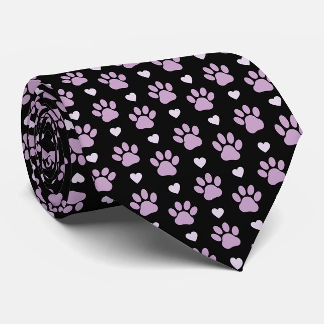 Cravate Pattern of paws, Dog paws, Lilac paws, Hearts (Roulé)