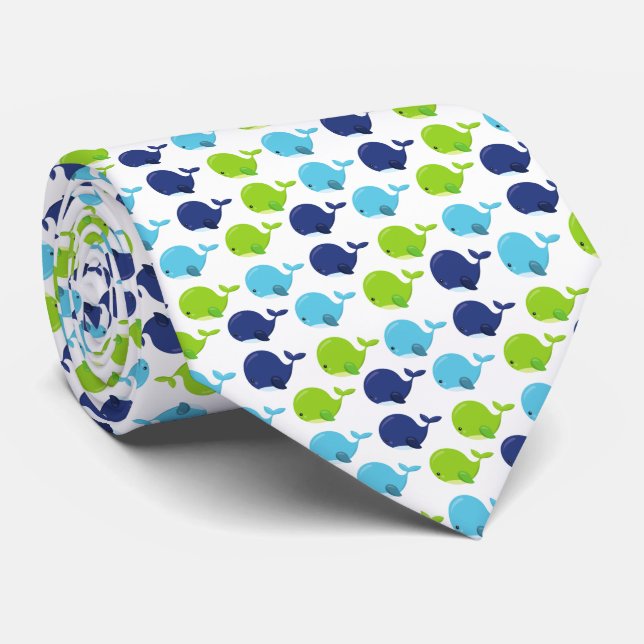 Cravate Pattern of Whales, Cute Whales, Sea Animals (Roulé)