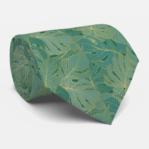 Cravate Paume luxuriante feuille motif en vert et or