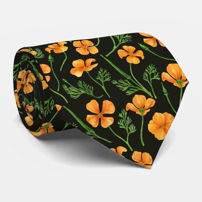 Cravate Pavot de Californie, fleurs d'été, orange wil (Roulé)