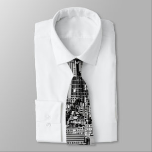 Cravate Paysage de New York en noir et blanc 
