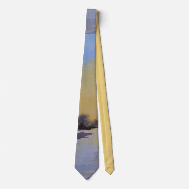 Cravate paysage d'hiver jaune et bleu design moderne (Devant)