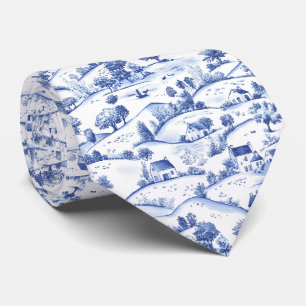 Cravate Paysage français pastoral toile bleu intemporel