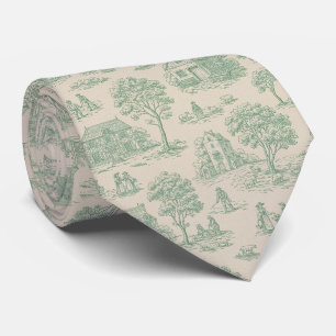Cravate Paysage Toile de Ferme Vert Sauge Vintage