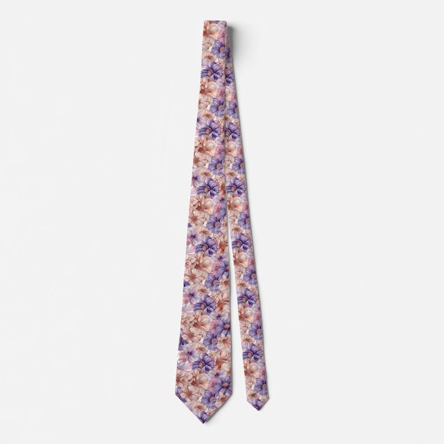 Cravate Pêche, Rose, Violet Floral (Devant)