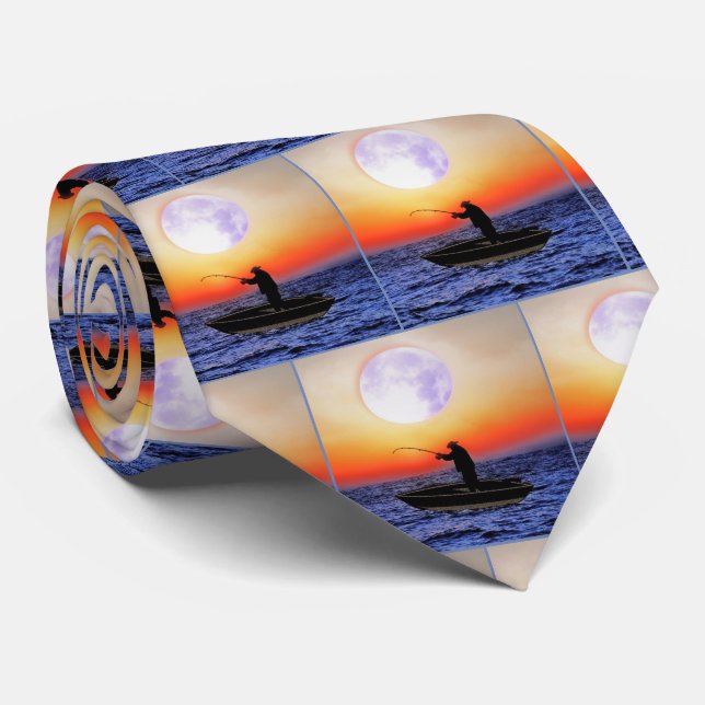 Cravate Pêcheur Bateau de pêche Eau couché de soleil (Roulé)