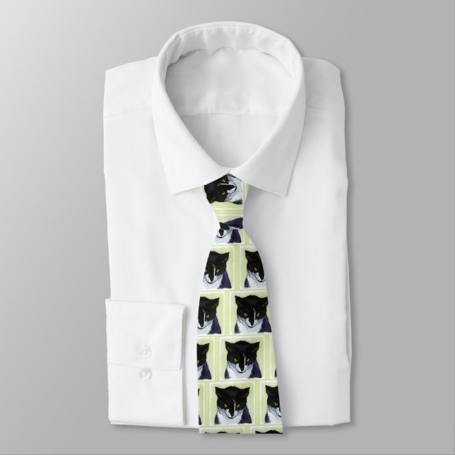 Cravate Peinture de chat Tuxedo - Cute Original Cat Art (Attaché)
