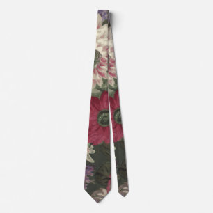 Cravate Peinture de fleurs vintage rouge rose bleu blanc