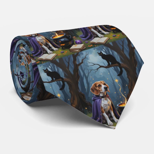 Cravate Peinture d'Halloween de chien beagle (Roulé)