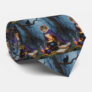 Cravate Peinture d'Halloween en chats abyssiniques