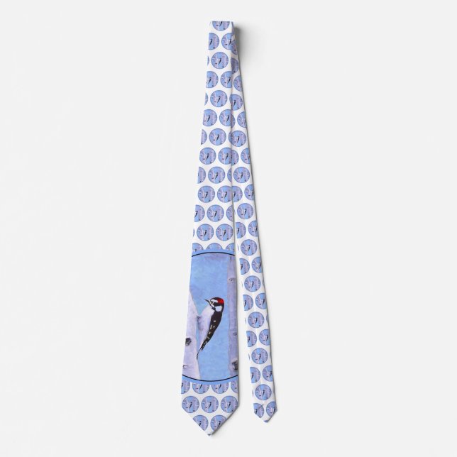 Cravate Peinture Downy Woodpecker - Art original pour oise (Devant)