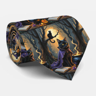 Cravate Peinture fantaisiste de chat noir pour Halloween
