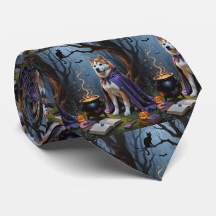 Cravate Peinture fantaisiste d'Halloween de chien Akita