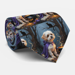 Cravate Peinture fantaisiste d'Halloween de chien Bichon F