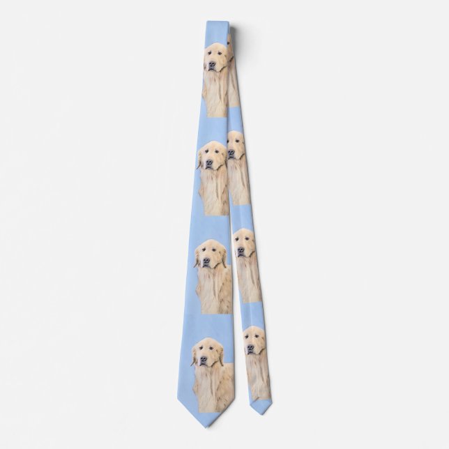 Cravate Peinture Golden Retriever - Joli art original chie (Devant)
