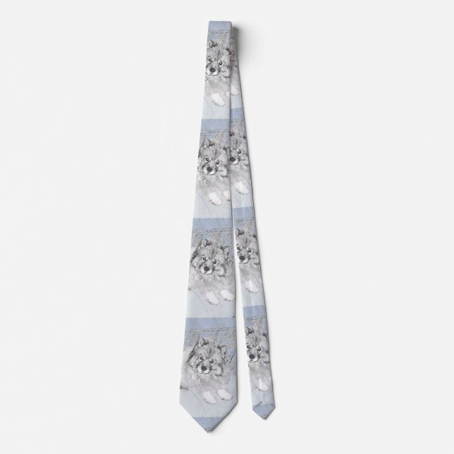 Cravate Peinture Keeshond Beth - Joli art original chien (Devant)