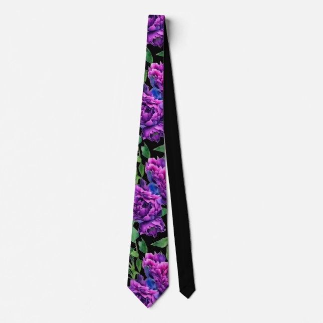 Cravate Peonées d'aquarelle romantique violet magenta rose (Devant)