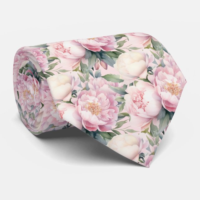 Cravate Peonies Floral Peony Flowers (Roulé)