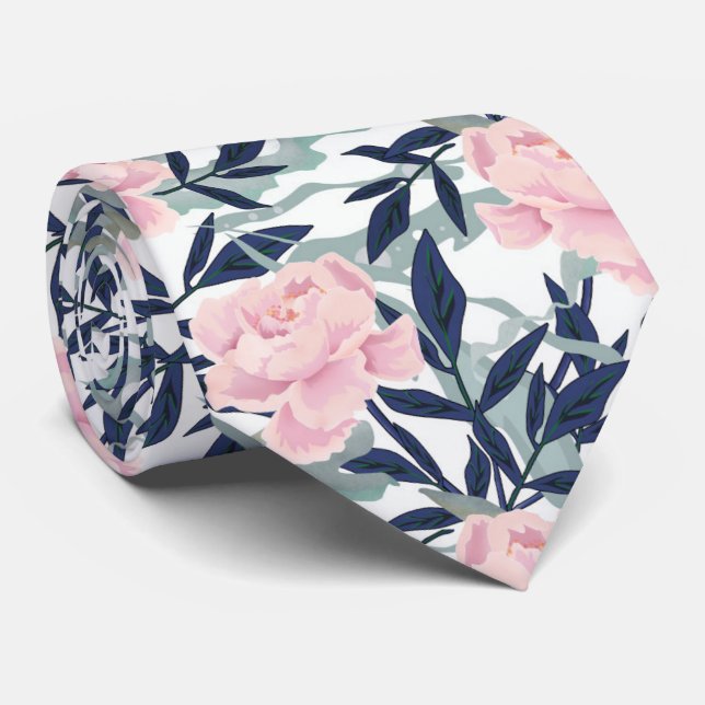Cravate Peonies rose fleurs rose fleur personnalisée (Roulé)