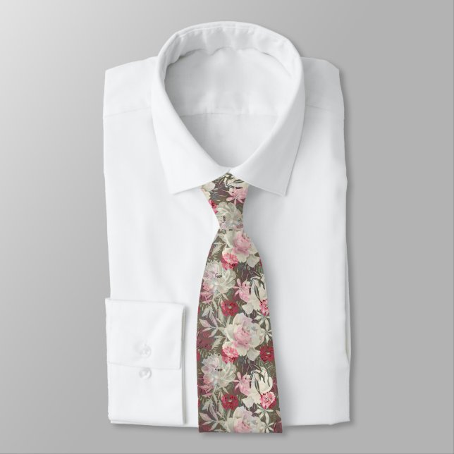 Cravate Peonies rose rose fleurs fleurs jardin fleurie bou (Attaché)
