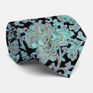 Cravate Peony flower turquoise and black