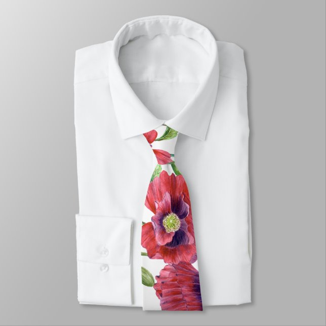 Cravate Pépites rouges vibrantes Aquarelle Motif floral (Attaché)