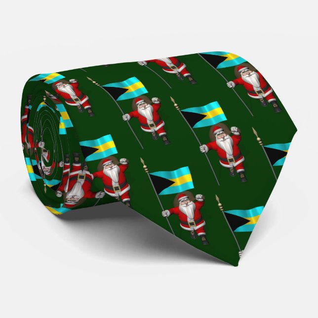 Cravate Père Noël Avec Drapeau Des Bahamas (Roulé)