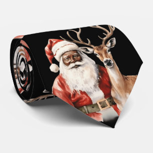 Cravate Père Noël noir et cerf