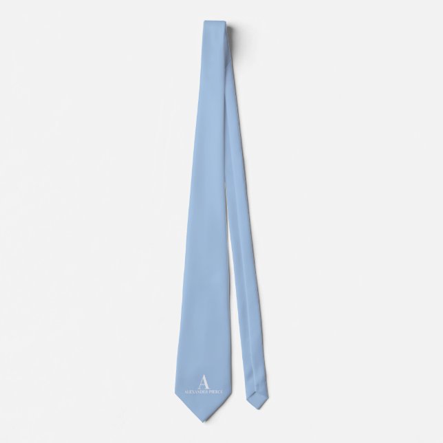 Cravate Personalized Wedding Dusty Blue Monogram & Name (Devant)