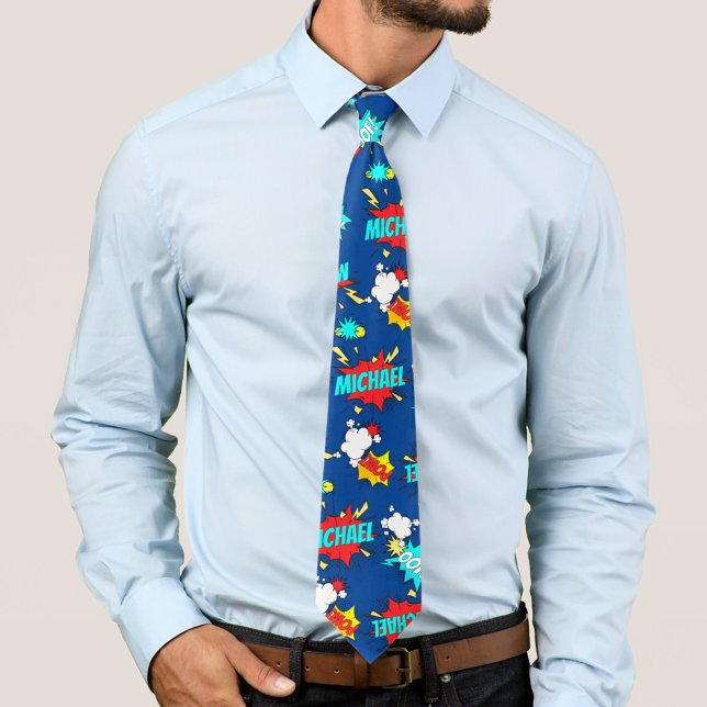 Cravate Personnalisé Comic Book Pop Art Blue (Personalized Comic Book Pop Art Blue Neck Tie With Any Name!  Try it Now! 
)