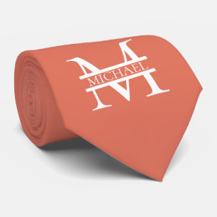 Cravate Personnalisé Elegant Terracotta Monogramme et nom