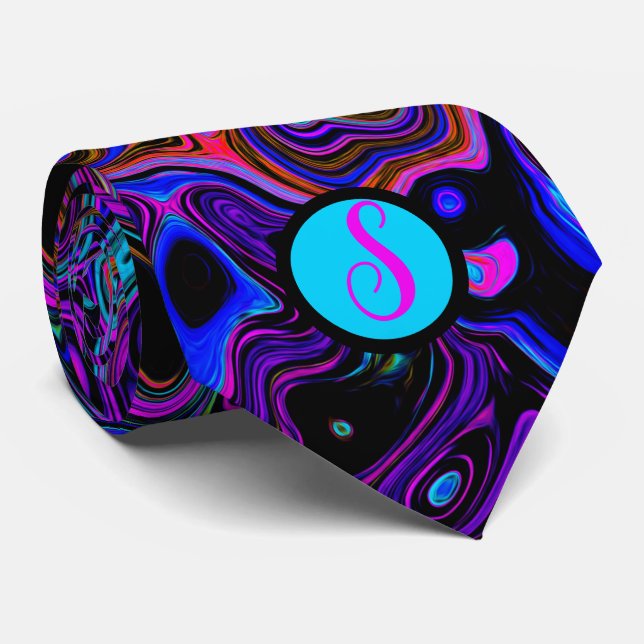 Cravate Personnalisé Monogramme violet et noir (Roulé)