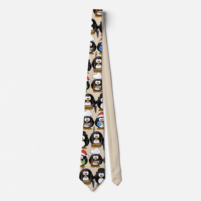 Cravate Personnaliser de mignons pingouins pour la fête (Devant)
